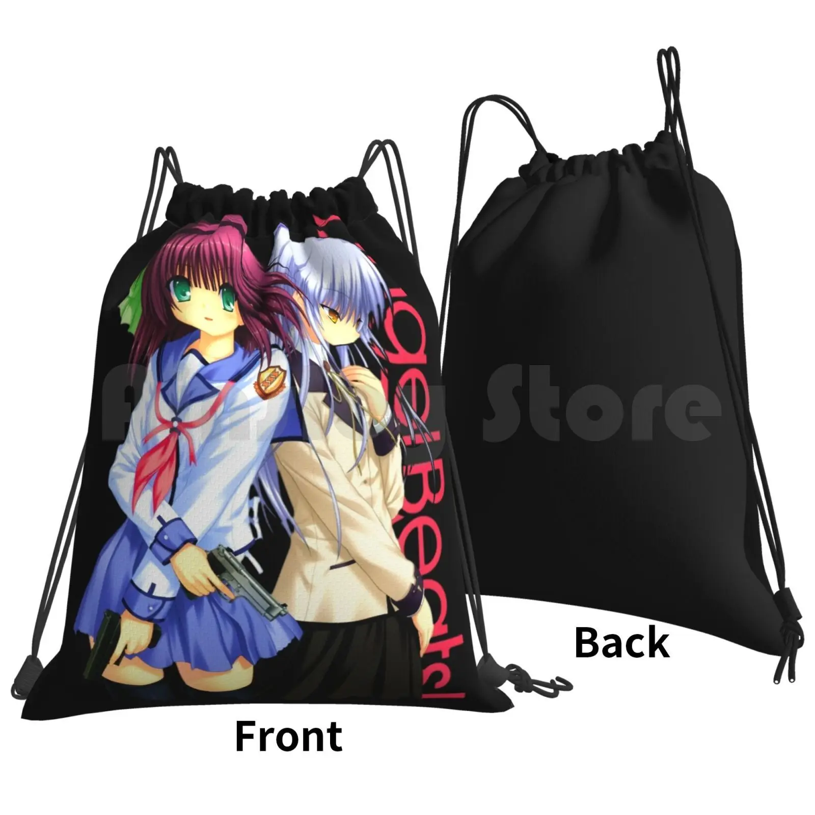 Angel &-Angel Backpack Drawstring Bags Gym Bag Waterproof Yuzuru Otonashi Yuzuru Kanade Tachibana Shiina Yusa Nakamura