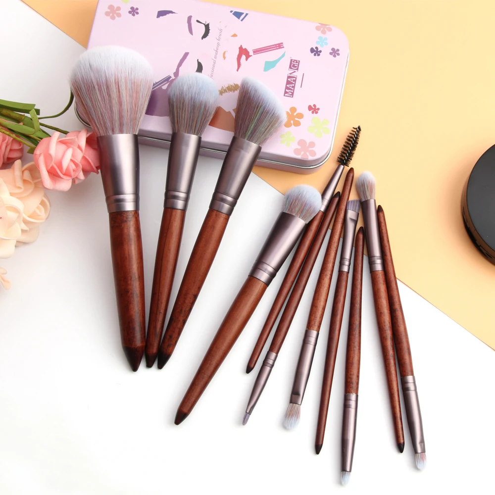 11pcs Professional Brushes Makeup Kit Simulated Animal Hair Eyeshadow Eyelash Powder Wood handle Make up Brushes Set