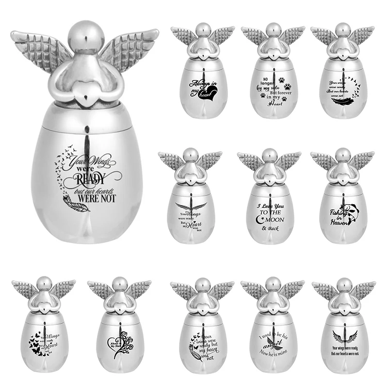 Your Wings Were Ready Angel Wings Cremation Mini Urns for Pet/Human Ashes Keepsake Urn Jewelry Stainless Steel Memorial Pendant