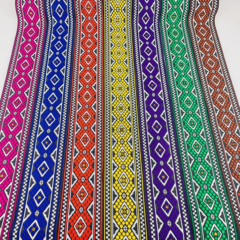 7 Yards 5CM Woven Jacquard Ribbon Geometric Pattern Ethnic Embroidery Webbing Lace Trim For Curtain Clothing Bag DIY Farbic