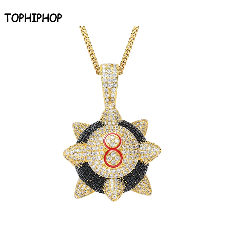 

TOPHIPHOP Charm Meteor hammer Snumber 8 Pendants With Tennis Chain Copper Material AAA Cubic Zirconia Hip Hop Jewelry Gift