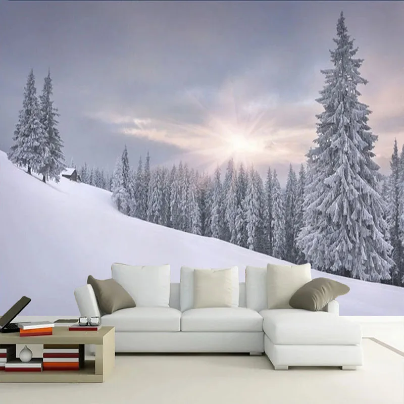 

Custom Mural Wallpaper 3D Stereo Snow Scenery Winter Woods Fresco Living Room TV Sofa Bedroom Background Wall Papel De Parede 3D