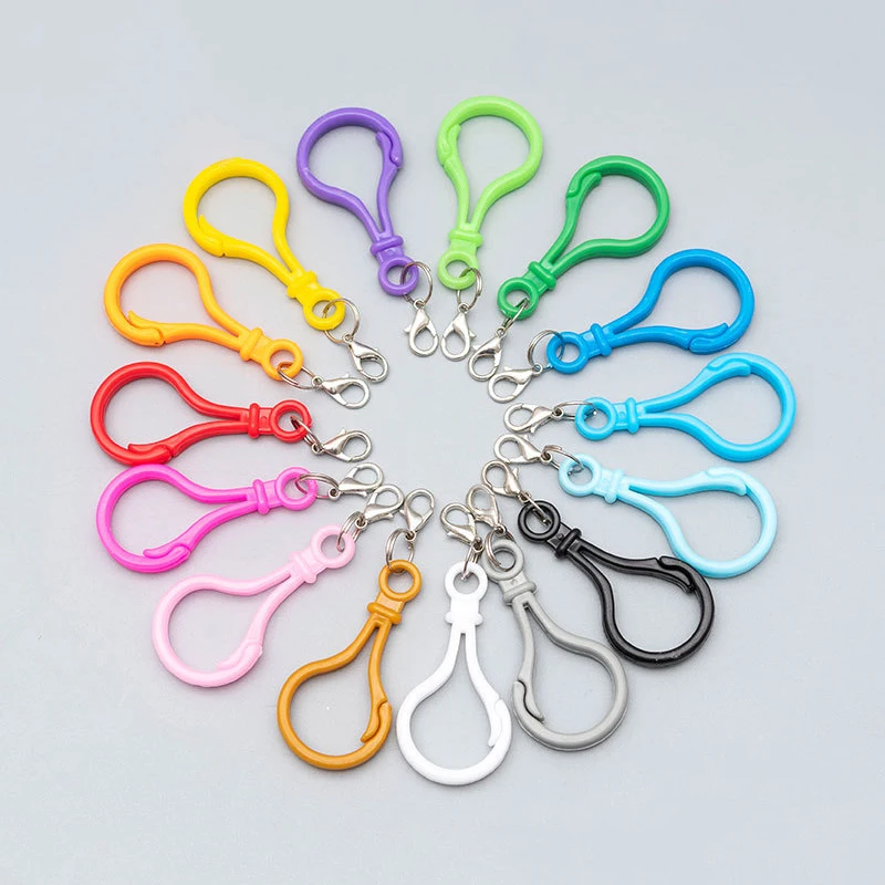 10Pcs 7cm Colored Acrylic Key Chain Buckle 303 Lobster Clasp Hang Double Ring DIY Crafts Ornament Toys Bell Pendant Accessories