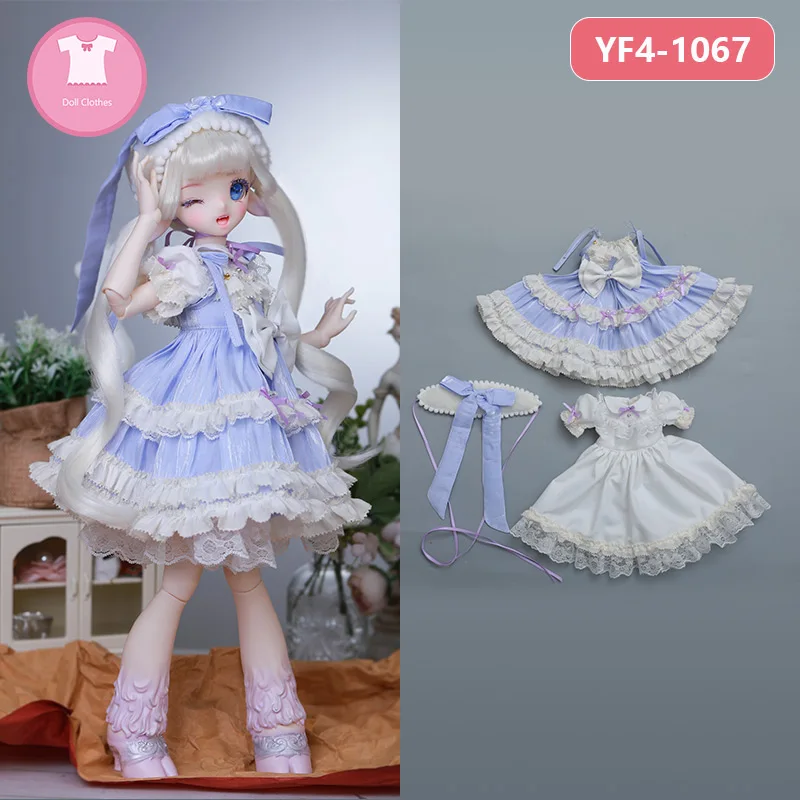 BJD Clothes 1/4 For Juli Girls Body Doll accessories YF4-1067 Loli Style with Head Decoration Blue Color Big Doll Dress