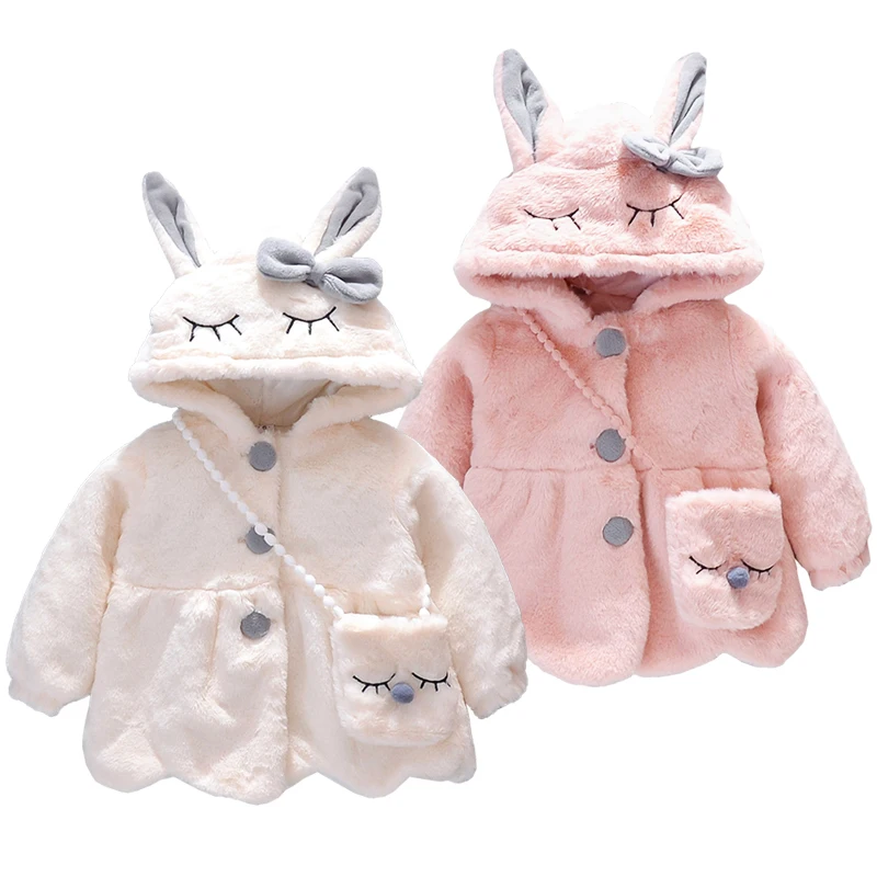 

0-3 Year Baby Girl Clothes Cute Rabbit Ear Plush Coat Autumn Winter Hooded Toddler Kids Jacket Infant Christmas Princess Outwear