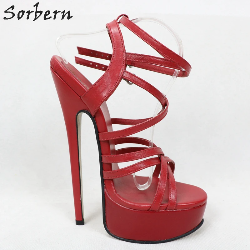 Sorbern sandali rossi tacchi alti slingback Platform 20Cm tacchi a spillo scarpe da festa in vera pelle scarpe a punta scarpe da donna personalizzate