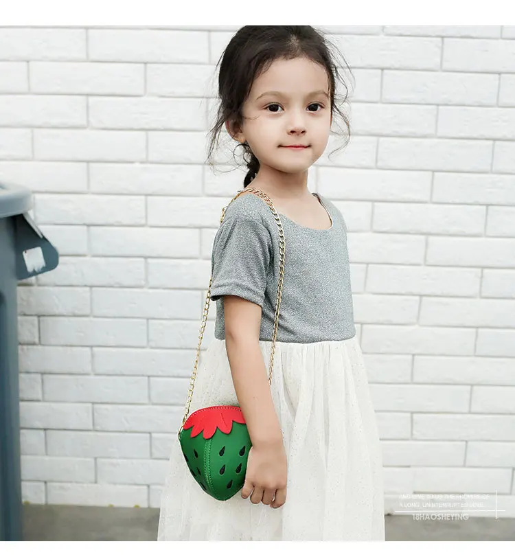 Cute Strawberry Baby Chains Crossbody Bags Lovely Children Girls PU Leather Coin Purse Mini Shoulder Bag Kids Boys Small Wallet