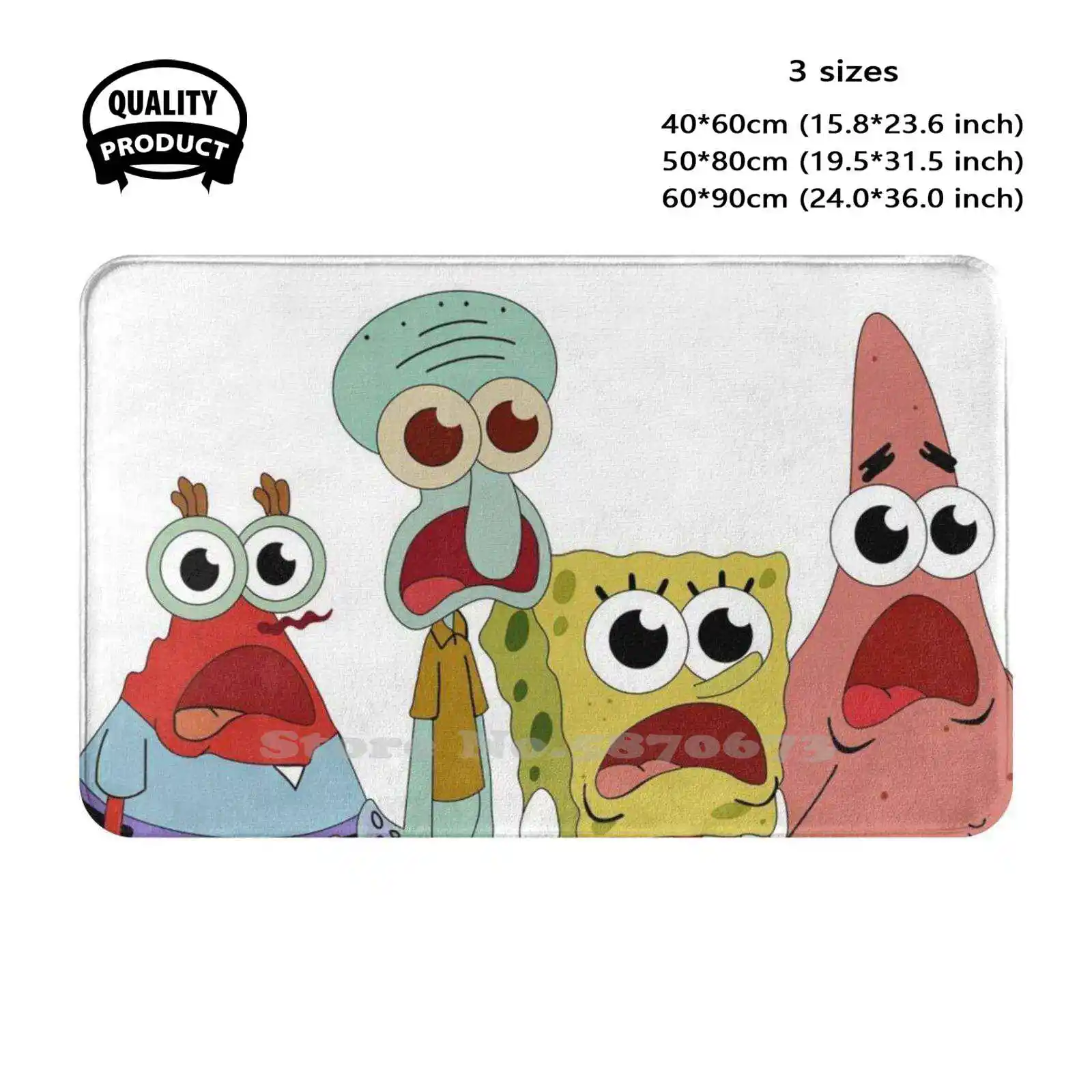 Big Eyed , Patrick , Squidward And Mr. Krabs Soft Cushion Home Carpet Door Mat Car Rug Bigeyed Bigeyes Trippy Patrick Danielle