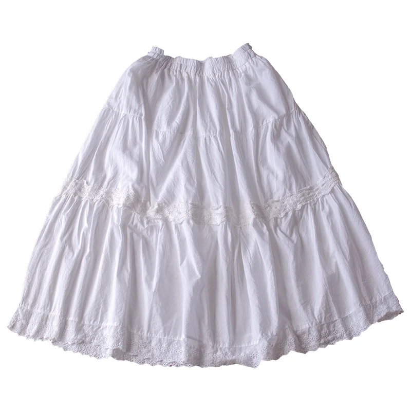 TIYIHAILEY-Jupes A-Line mi-mollet à taille élastique, dentelle de coton blanc, longues, beiges, nouvelle mode, printemps et été, 2024