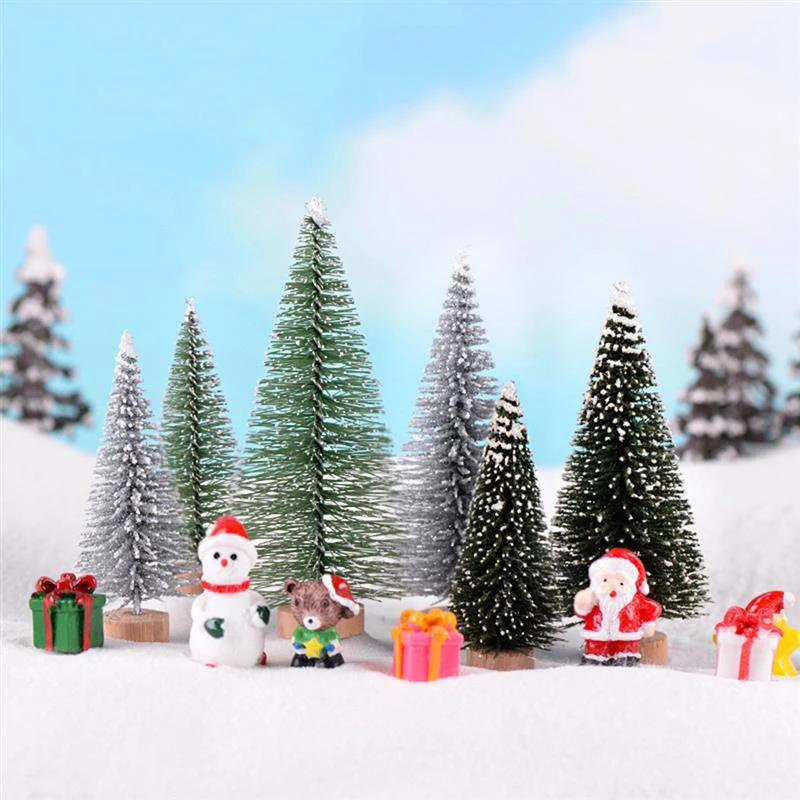 1 PC Artificial Christmas Tree Figurine Sisal Silk Cedar Pine Tree Mini Miniature Micro Landscape New Year Fairy Garden Decor