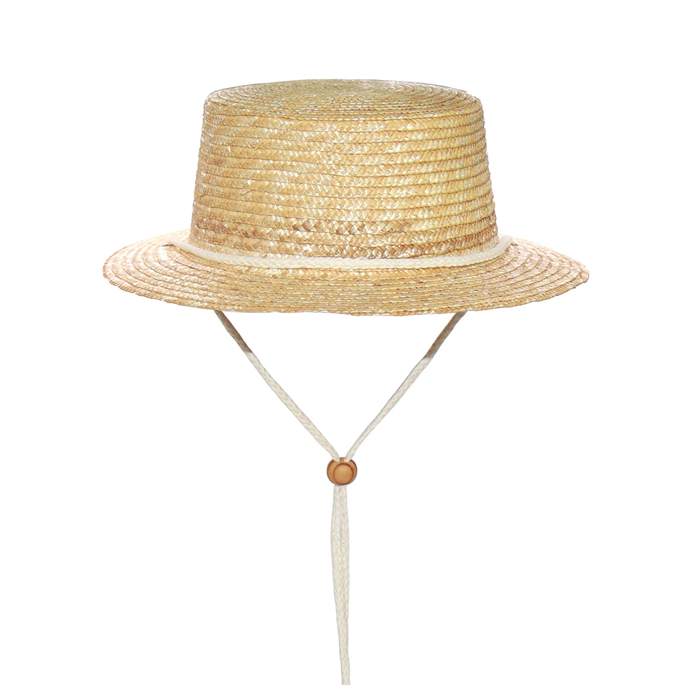 New Designer White Boater Hat With Drawstring Chin Strap Kids Summer Straw Sun Hats Parent-child Hat Girl Boy Beach Hats