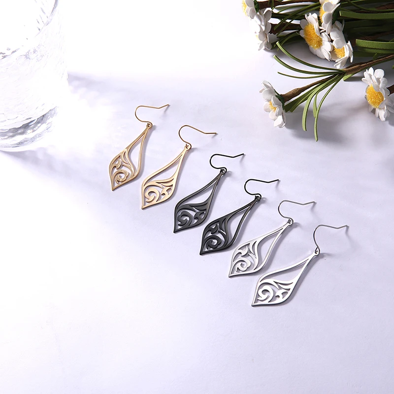 Sipuris Filigree Tear Dangle Drop Earrings Stainless Steel Vintage Filigree Earrings for Women Bohemia Jewelry Accessories