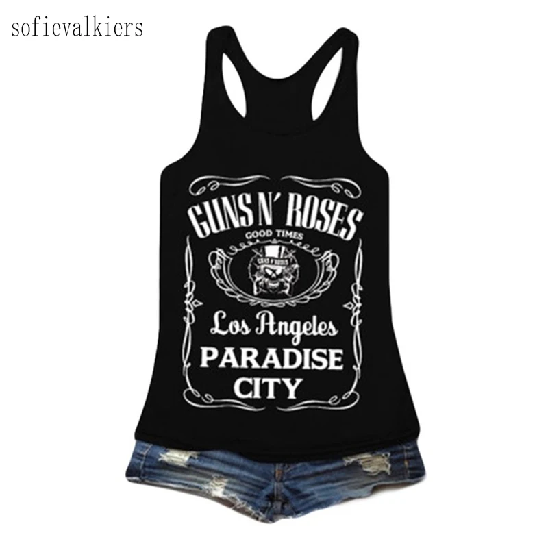 

GUNS N' ROSES Women Tank Top Puck Rock Style Summer Sleeveless Shirt Causal Vest Off Shoulder loose Top Clothing Drop Shipping