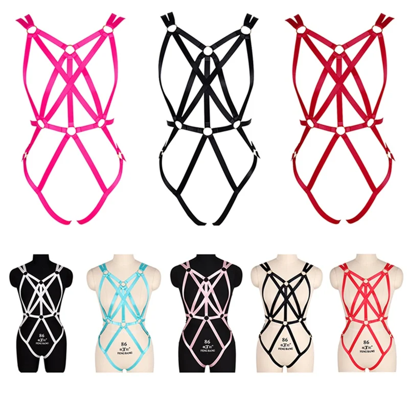 

Full Body Harness Lingerie Set Sexy Goth Cage Bra Fetish Chest Belt Underwear Strappy Adjust Plus Size Soft Tops Coseplay Rave