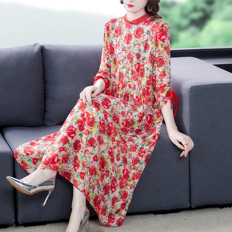 Robe mi-longue rouge à fleurs naturelles pour femmes, style Boho, vintage, maxi, pour l'été, élégante, pour tambours, tenue de soirée, éducatif, 2024