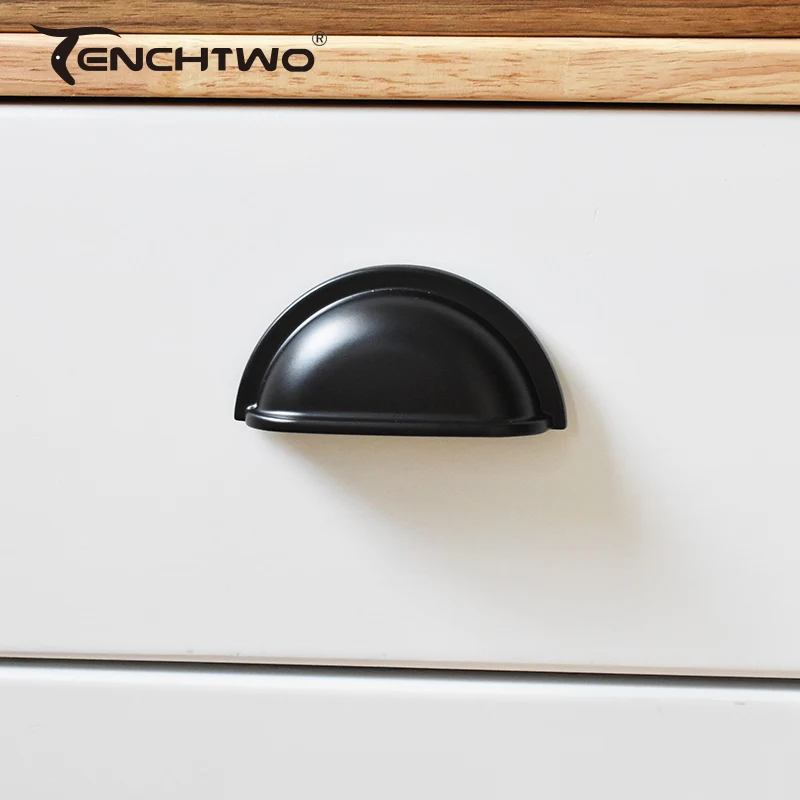 TENCHTWO Modern Black Shell Shape Kitchen Furniture Handles For Storage Shoe Cabinet Door Knobs Wardrobe Cupboard Drawer Pulls