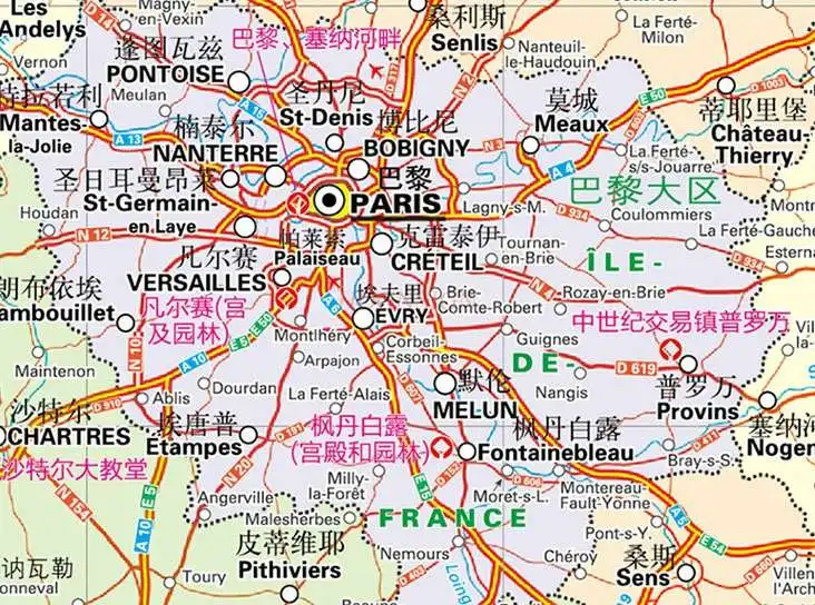 Impermeável dupla face filme mapa de viagem, adequado para Paris e França, chinês e inglês, dobrável, resistente, pontos de compras