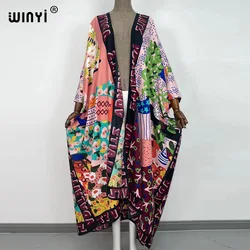 WINYI-kimono largo para mujer, cárdigan de seda con manga de murciélago, sexy, estilo bohemio, para vacaciones africanas