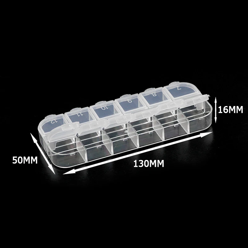 13x5cm Plastic Rectangle 12 Grid Compartment Storage Box Earring Ring Jewelry Beads Pill Case Container Display DIY Accessories