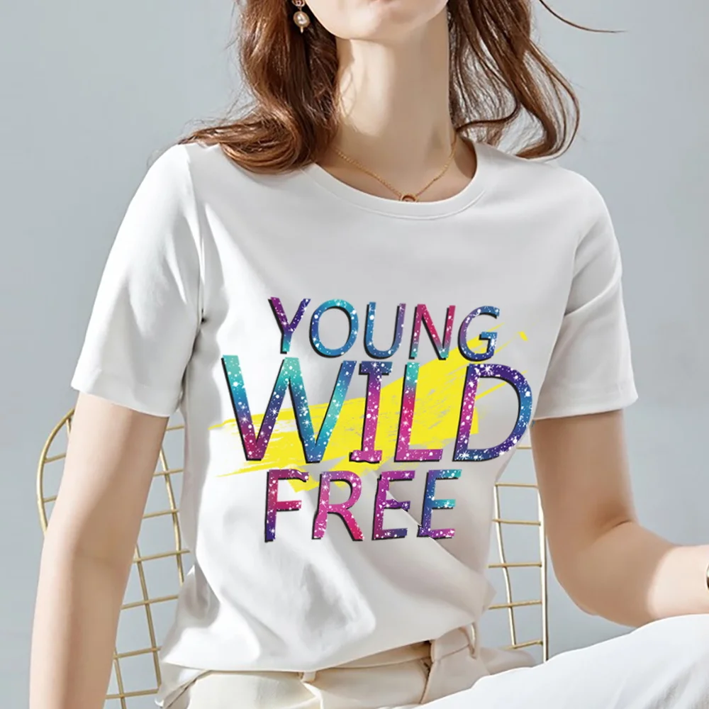 Summer Women's Fashion Street Print Top White Basic T-shirt Round Neck Casual Versatile Comfortable Slim Ladies Pattern Top