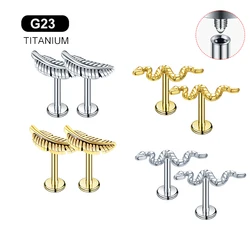 G23 Titanium Antiallergic Snake Leaf Ear Stud Conch Helix Screw Tragus Cartilage Daith Earrings Body Piercing Jewelry 16G