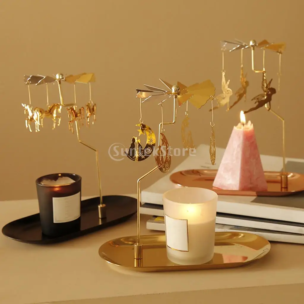 Rotating Candlestick Christmas Carousel Spinning Tea Light Candle Holder Moon Home Wedding Xmas Christmas Decor Ornament