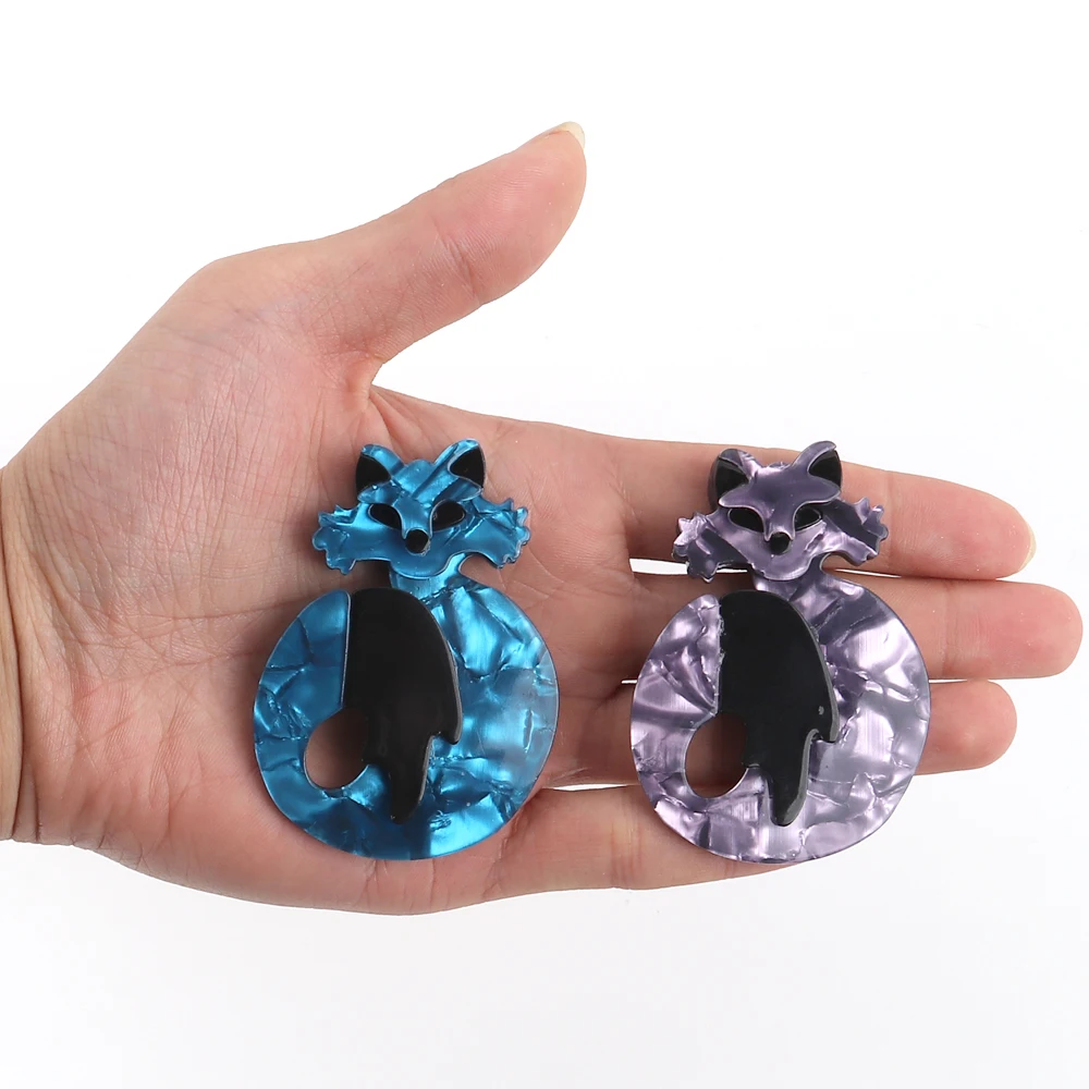 New Design Blue Purple Acrylic Fox Brooch For Women Handmade Cute Animal Lapel Pins And Brooches Badge Fashion Jewelry Gifts