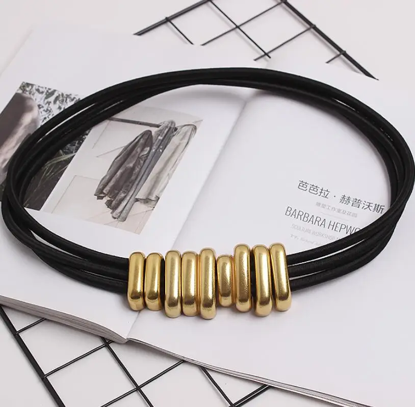 Women's runway fashion gold metal elastic Cummerbunds female Dress Corsets Waistband Belts decoration wide belt R2617