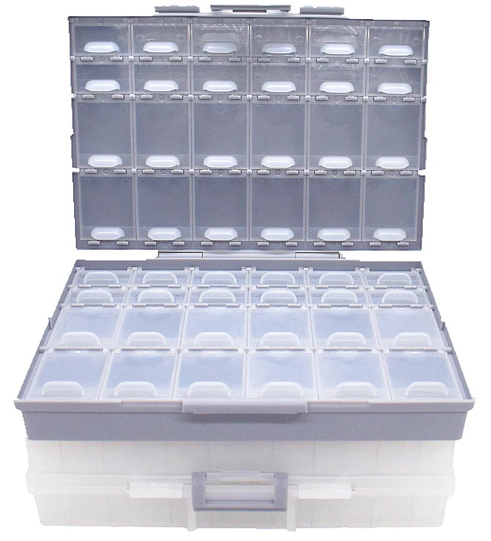 

2 of AideTek BOX-ALL-48+BOXALL-24 Combo Empty Boxes Enclosure SMD SMT Parts Compartments Lids Beads Craft Organizer