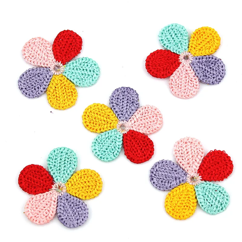 30Pcs 3.5cm Embroidery Five-color Flowers Appliques For DIY Baby Headwear Hairpin Crafts Decor Clothing Patches Accessories