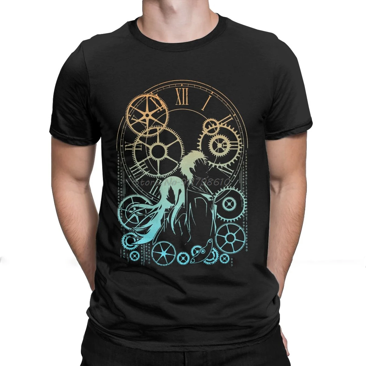 Time Steins Gate T Shirts For Men Cotton T-Shirts Anime Mayuri Makise Manga Daru Shiina Rintaro Game Tee Shirt Short Sleeve