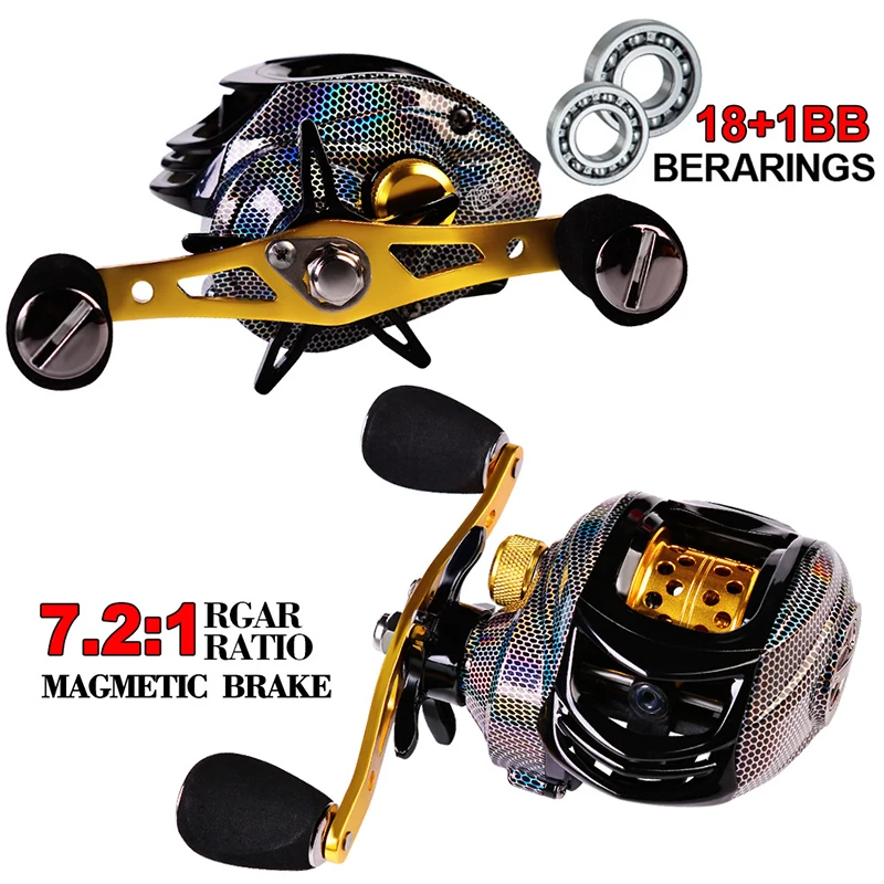 

10kg Max Drag Magnetic Brake Baitcast Reel 18+1BB 7.1:1 Gear Ratio Metal Spool Fishing Reel Shallow Deep Line Spool Optional