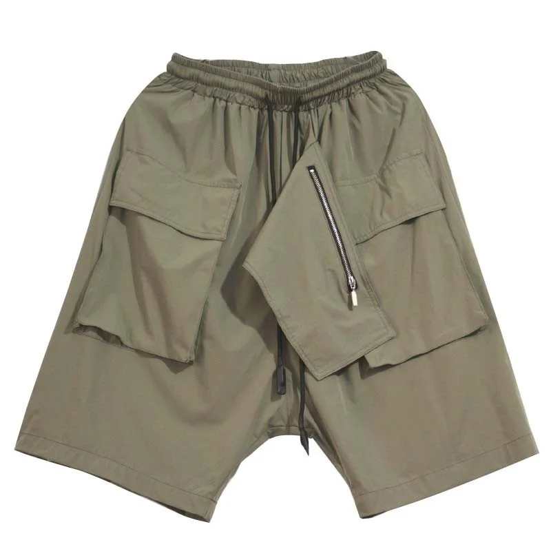 

Hop Hip Loose Cargo Shorts Men Quick Dry Casual Sweatpants Knee Length Elastic Waist Multi-Pocket Streetwear Harem Shorts Male