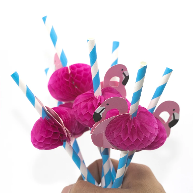 Pajitas de flamenco 3D para beber, Pajita de papel de jungla, suministros de fiesta en la piscina de verano, decoración de boda para adultos, rosa,