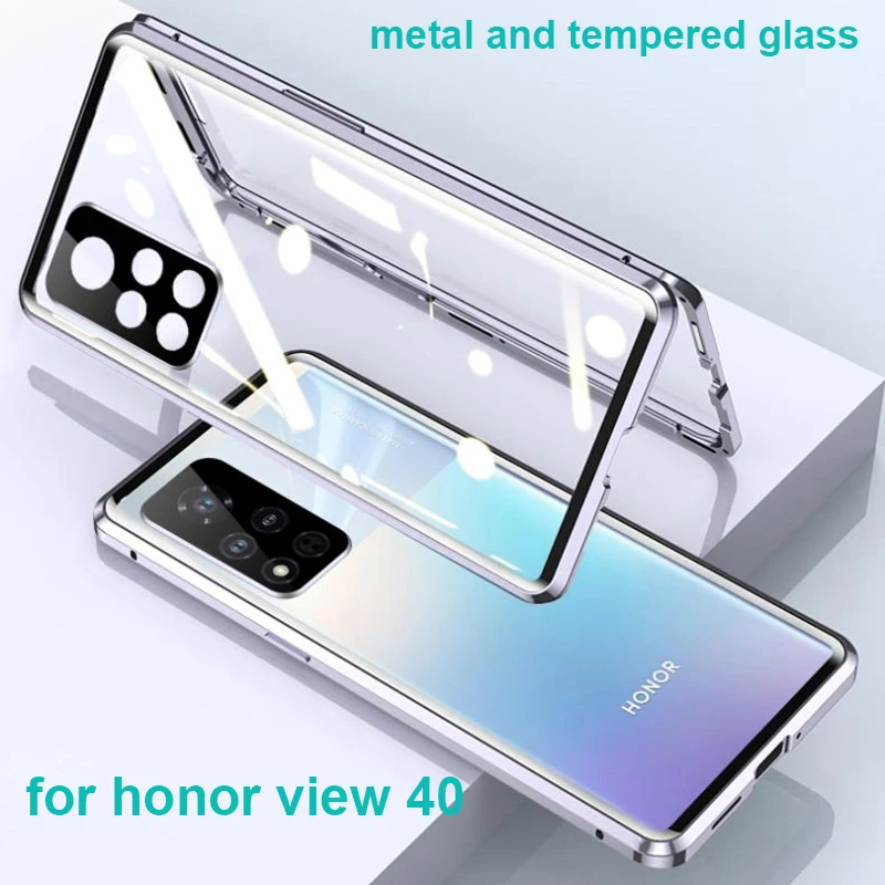 

Dual side Case For honor View 40 Metal Frame Clear Tempered Glass Cover For honor View40 Cases Protective shell