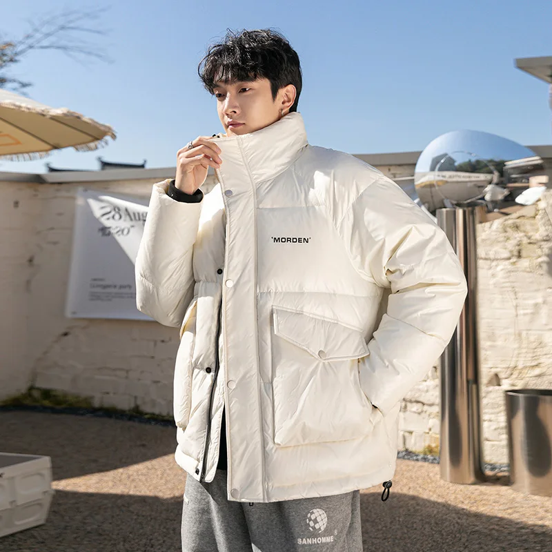 2021 Winter Hip Hop Duck Down Coat Men Windbreaker Streetwear Solid Harajuku White   Jacket Warm  Clothing