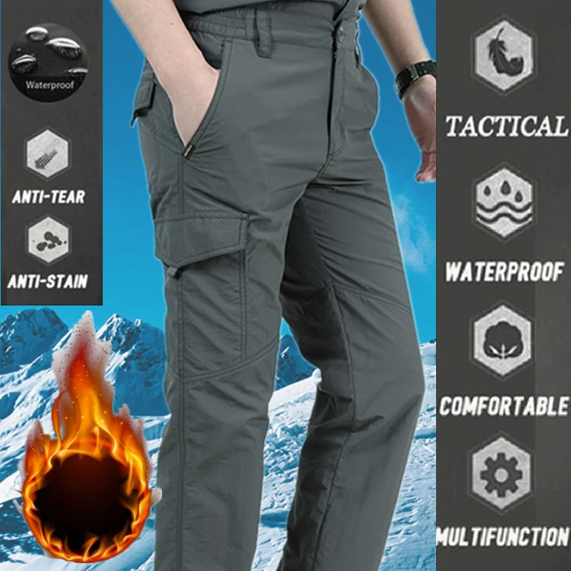 2024 Winter Men's Tactical Cargo Pants Plus Velvet Breathable Autumn Casual Long Trousers Male Quick Dry Multi-pocket Pant Warm