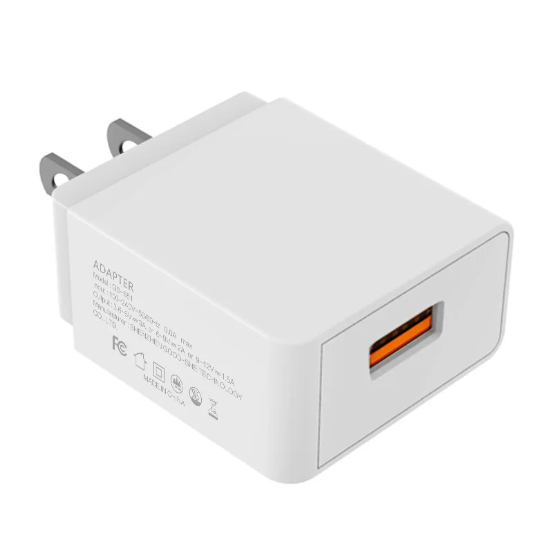 Ondersteuning Fcp Scp QC3.0 Vooc Oppo Quick Charge 3.0 Usb Lader Met 2 Pin Us Plug Enkele Poort 18W qc 3.0 Wall Charger