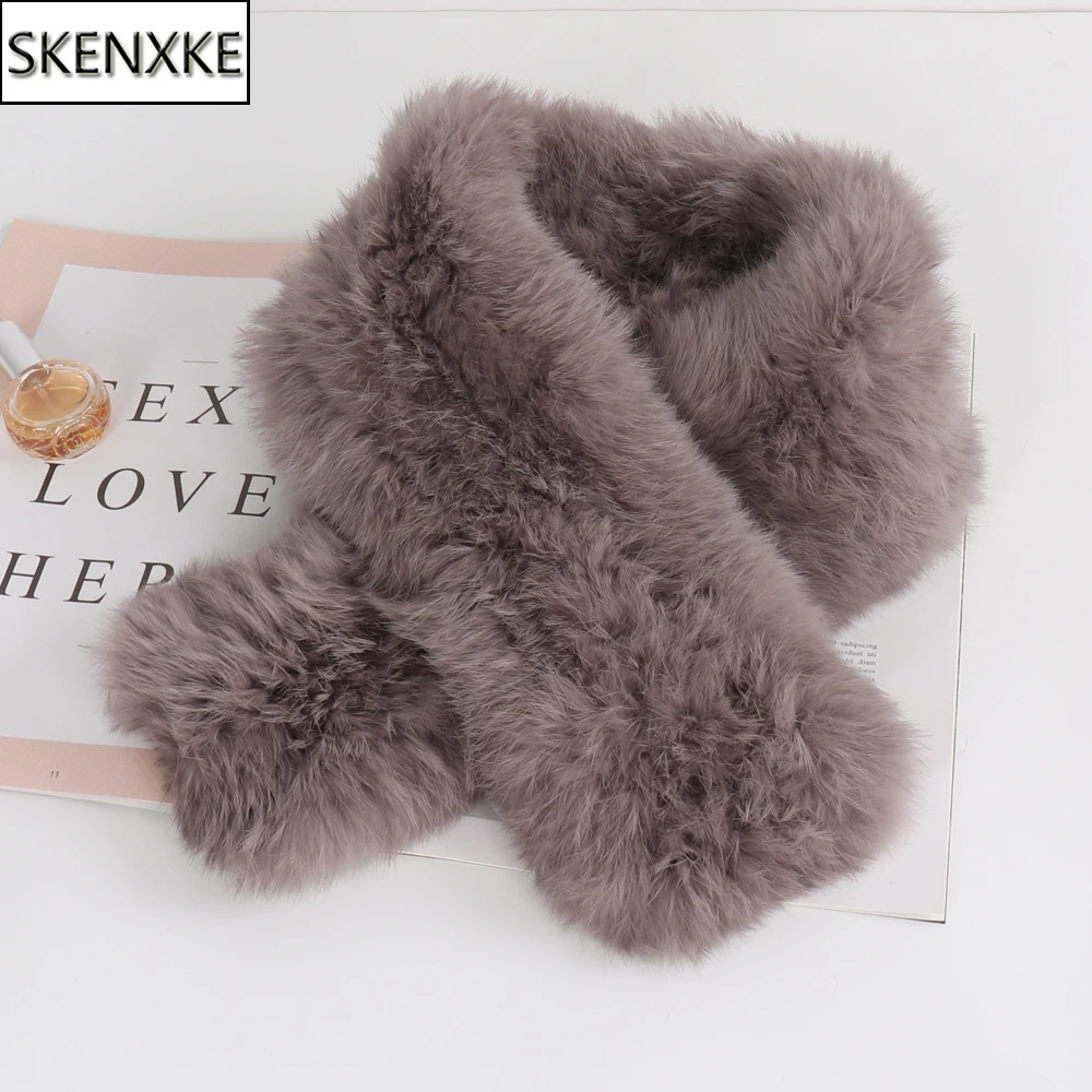 

New Women Winter Real Rabbit Fur Scarf Natural Warm Rabbit Fur Scarves Lady Knitted 100% Real Rabbit Muffler Wholesale Retail