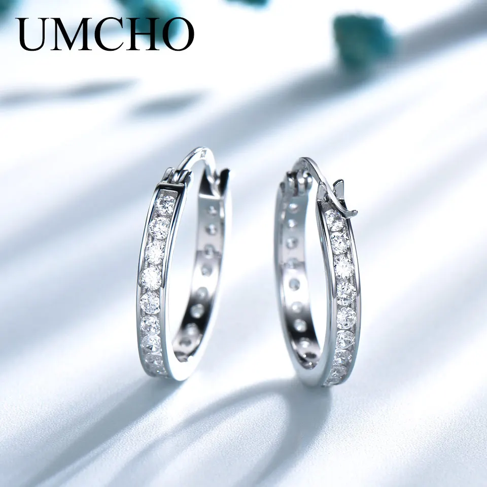 

UMCHO Solid Silver 925 Jewelry FineRound Created Nano white CZ Clip Earrings For Women Birthday Gifts Charms Fine Jewelry