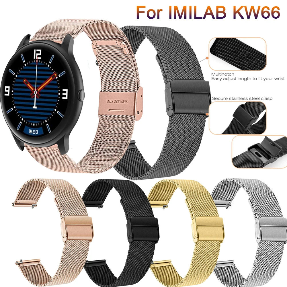 Luxury Milanese Stainless Steel Strap For IMILAB KW66 / YAMAY SW022 Smart Watch Band Bracelet For Ticwatch Pro3 Wristband Correa