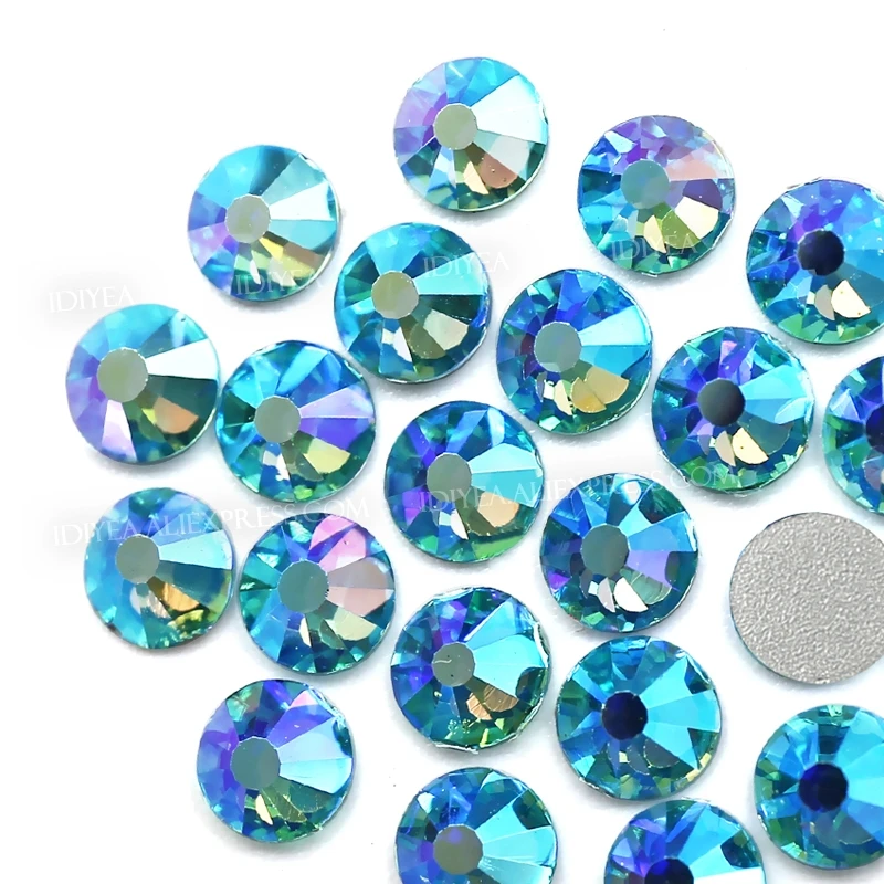 Excellent Aqua Marine AB Non hot fix Rhinestones ss3-ss30 flat back crystal glass stone strass glitters for nail garment wedding