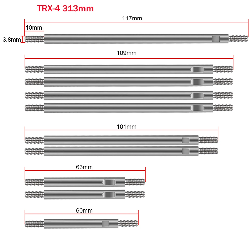 AXSPEED 10 Pcs/Set  Stainless Steel Link Rods Linkage Set for TRX-4 313/324mm Wheelbase 1/10 RC Crawler Car Upgrade Parts