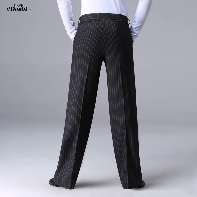 Doubl High Quality New Striped Men's Dance Pants Ballroom Lady's Modern Dance Pants Latin Dance Pocket Waltz Tango Thin