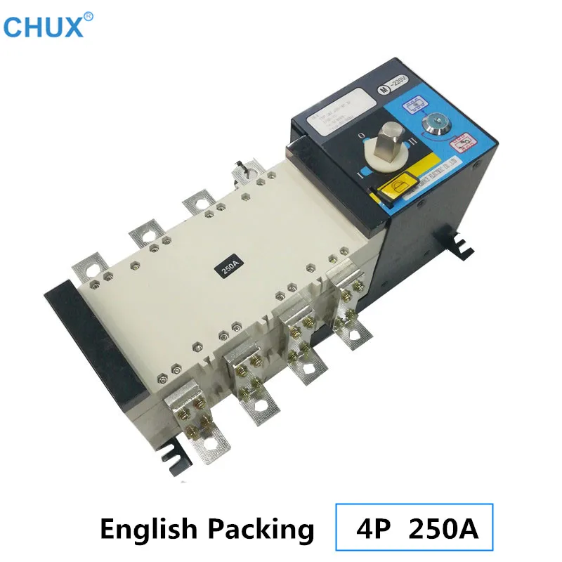 CHUX ATS Automatic Transfer Switch 4P 3P 250A PC Grade  220V/ 230V/380V/440V 4 Pole 3 Phase Dual Power Switch