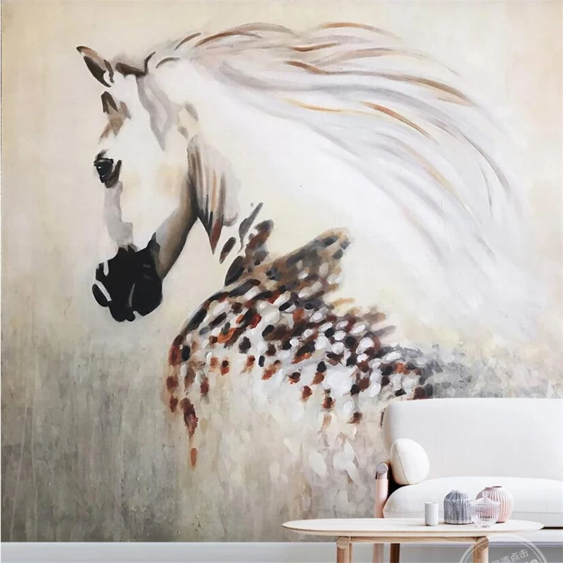 

Custom wallpaper 3d beautiful hand painted watercolor white horse background wall living room bedroom mural papel de parede обои