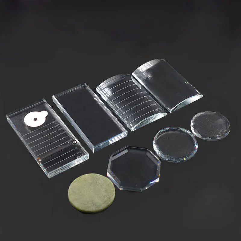 False Eyelash Glue Holder Pallet Eyelash Extension Stand pads with Tick Mark Crystal Glass Adhesive Glue Holder