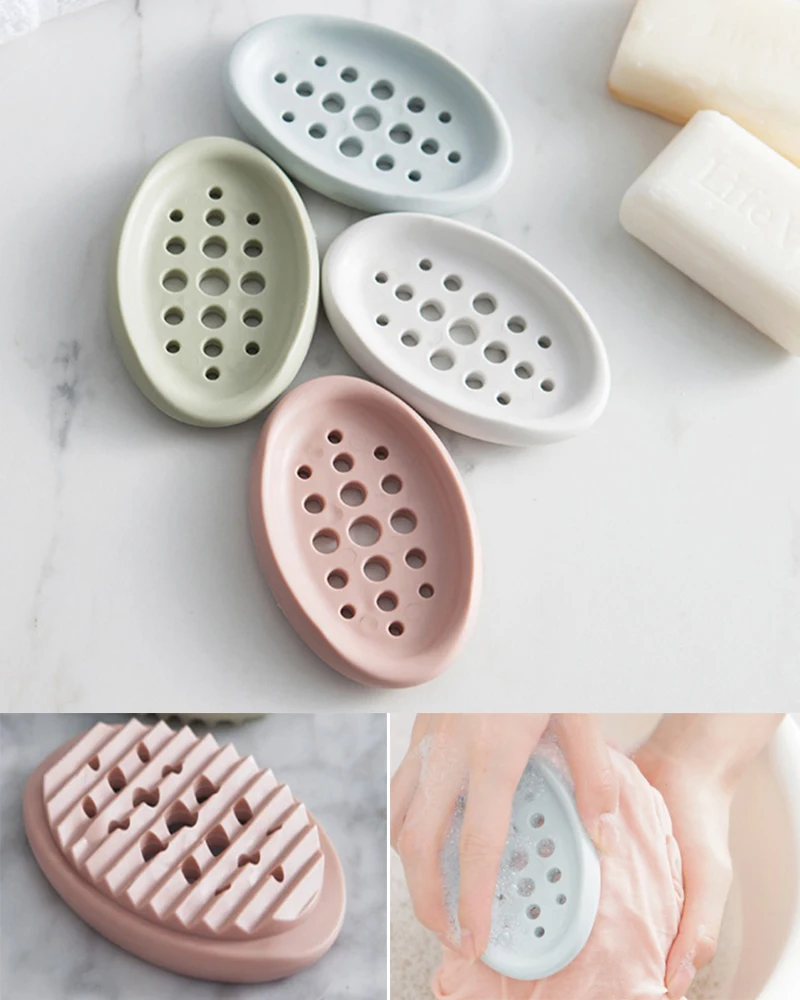 1Pcs Soft Silicone Non-slip Soap Holder Soap Box Bathroom Soap Dishes Drain Rack Multifunctional Soapbox Brush