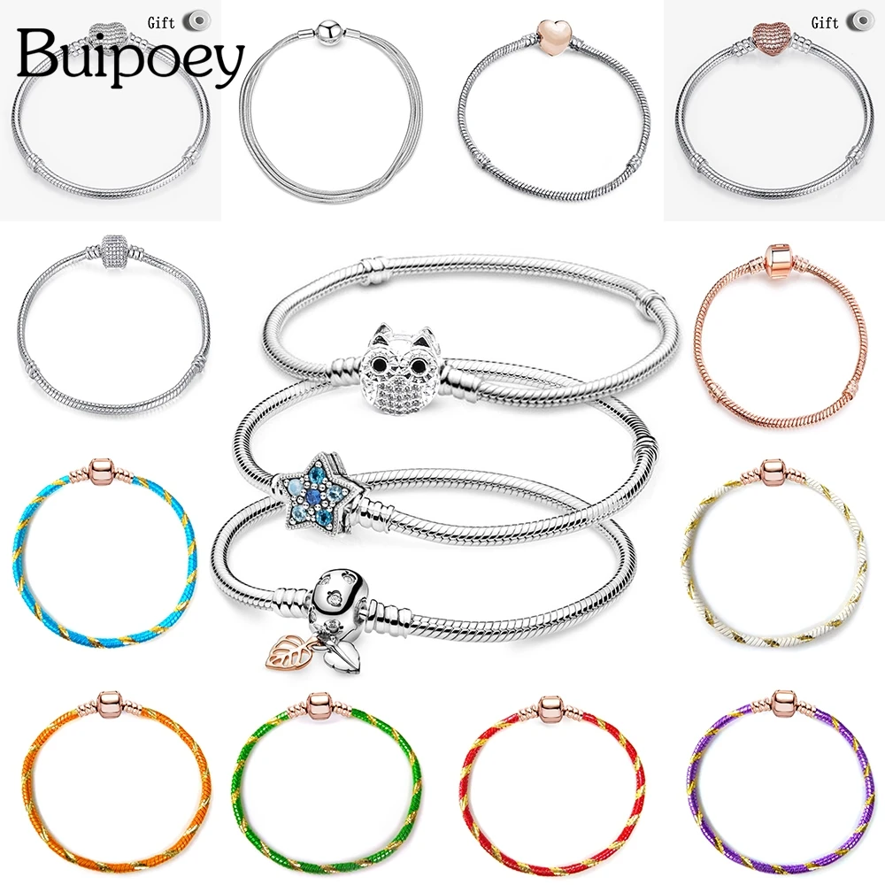 Buipoey Silver Color Zircon Owl clip snake Chain Bracelets Fit Original Charm Child boys Girls Jewelry Women Bracelet Bangle