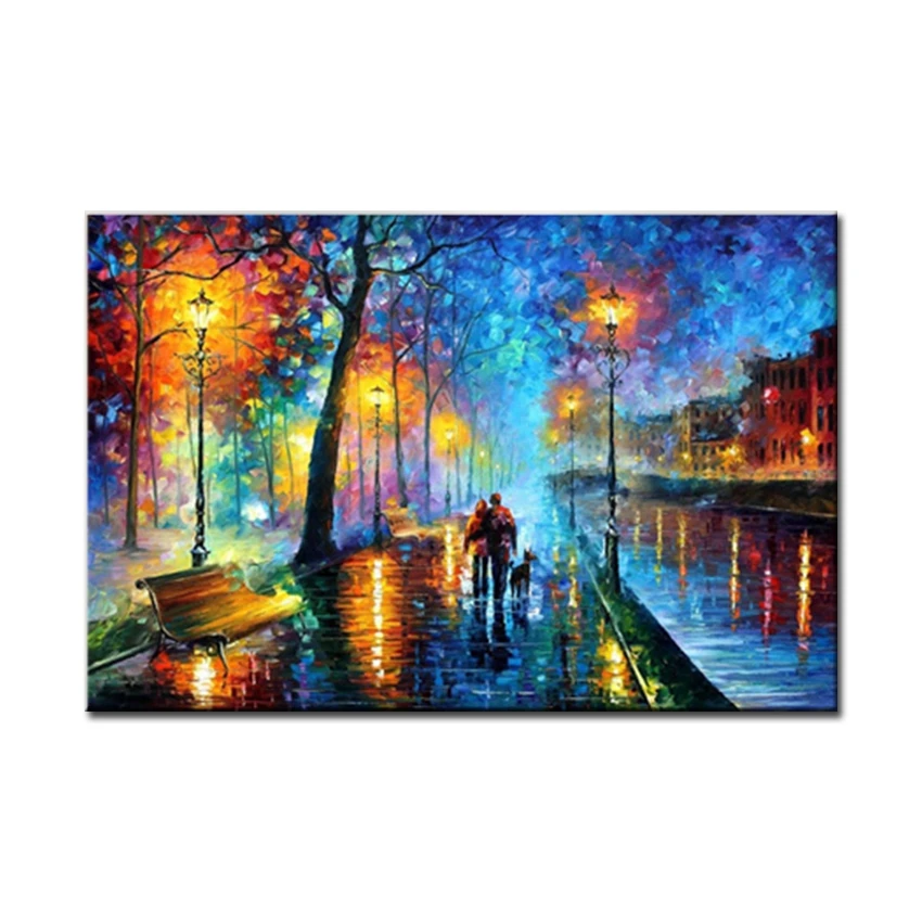 Knife Picture Artwork Wholesale Cheap Modern Wall Knife Palette Painting Oil Landscape People in street Wall Art Hand Painted